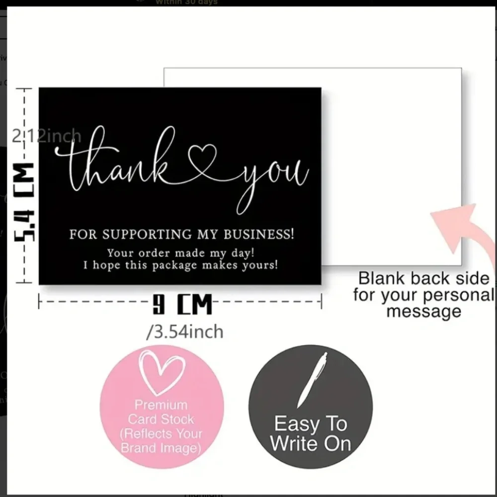 NEW BLACK/WHITE 30 PCS THANK YOU FOR SUPPORTING MY BUSINESS APPRECIATION CARDS